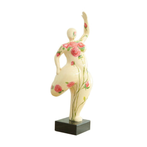 Statue femme ronde en résine beige & fleurs roses H60cm - BALERINA 03