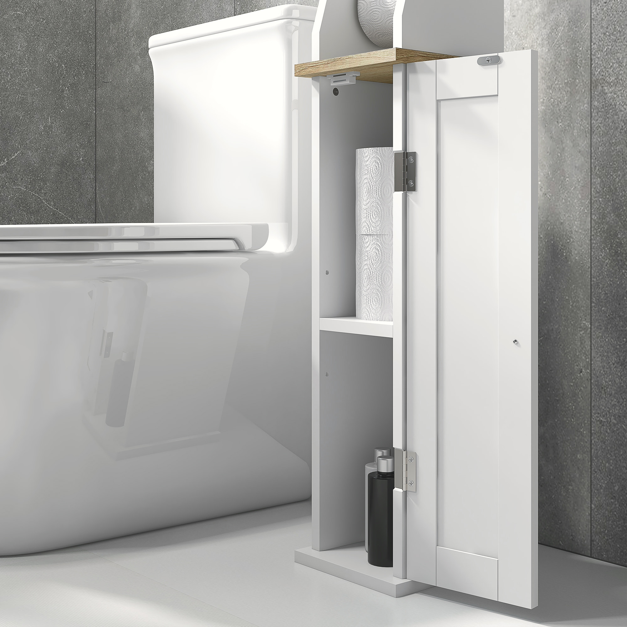 Armario de Baño Moderno Columna Auxiliar de Baño Mueble de Suelo de Baño con Estantes Ajustables y Portarrollos de Papel 18x20x80 cm Blanco