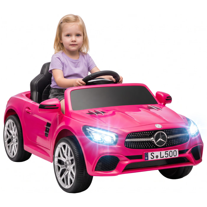 Coche Eléctrico para Niños Mercedes-Benz SL500 Coche de Batería Litio 12V con Mando a Distancia 2,4 G 2 Motores Suspensión Arranque Suave Luces Música Claxon Bluetooth 3-5 Años 3-5 km/h Rosa