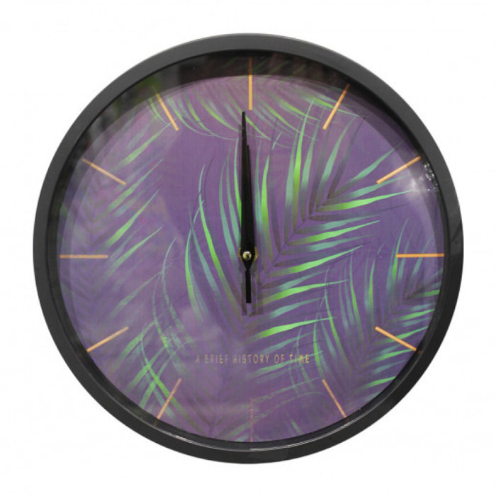Horloge ronde 30 cm avec cadran violet et visuel végétal - CLICKY