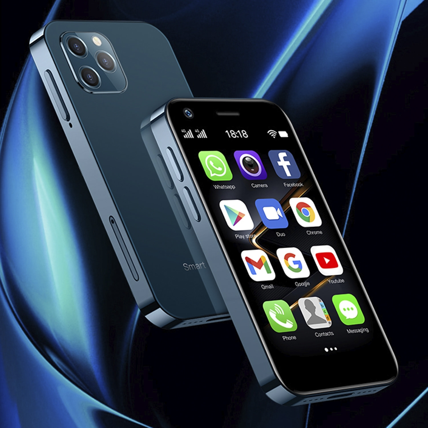 DAM Smartphone  Mini XS12 4G, Android, 4GB RAM + 32GB. Schermo da 3''. Doppia scheda SIM. 4,5x1,1x8,9 cm. Colore: blu scuro