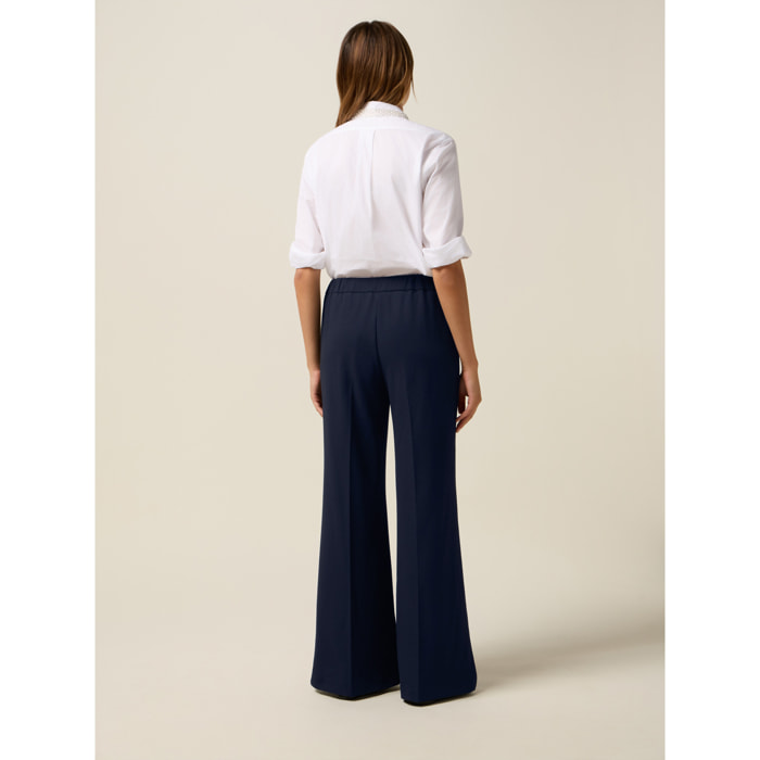 Oltre - Pantaloni palazzo in tessuto crêpe - Blu