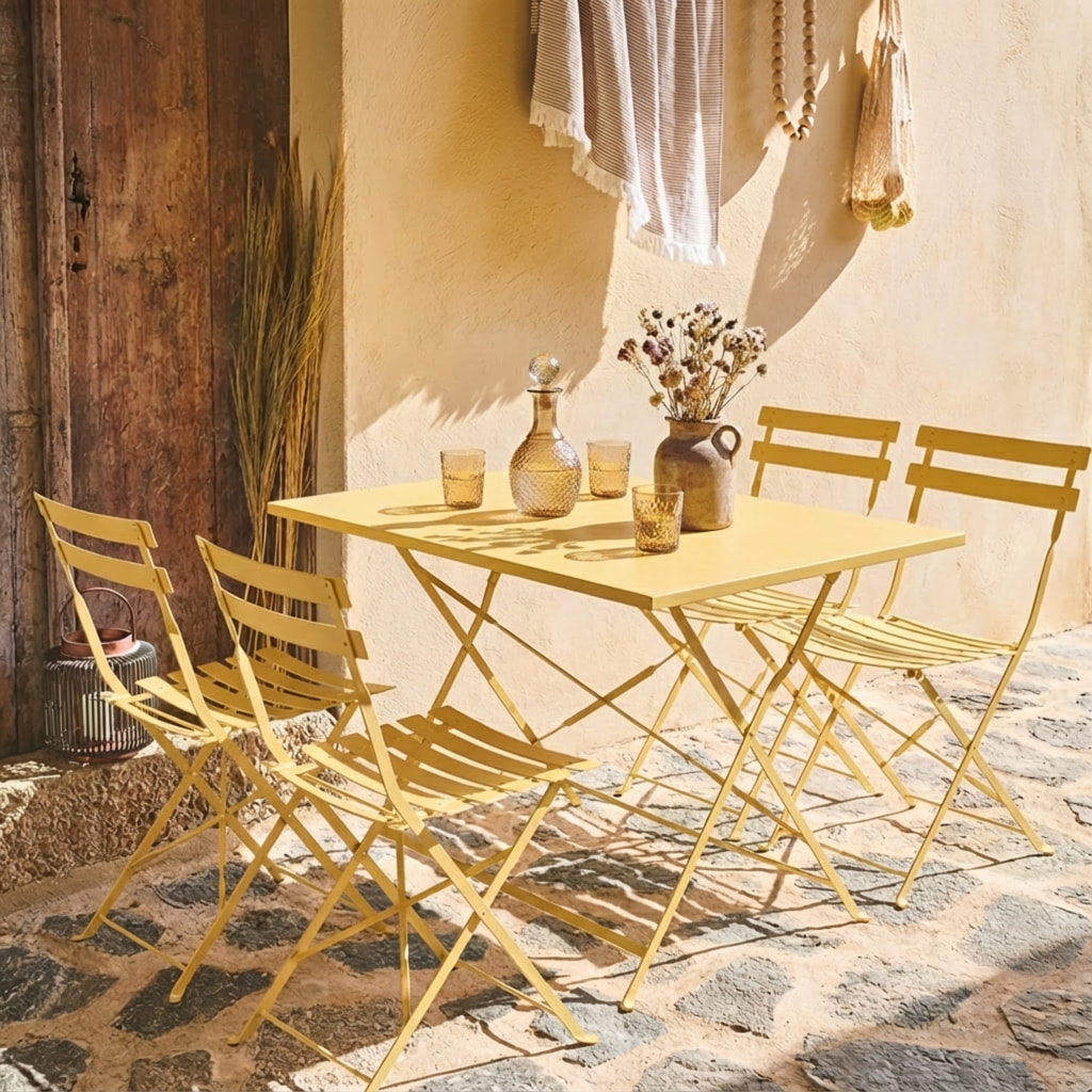 Table de jardin bistrot pliante métal + 4 assises EMILIA