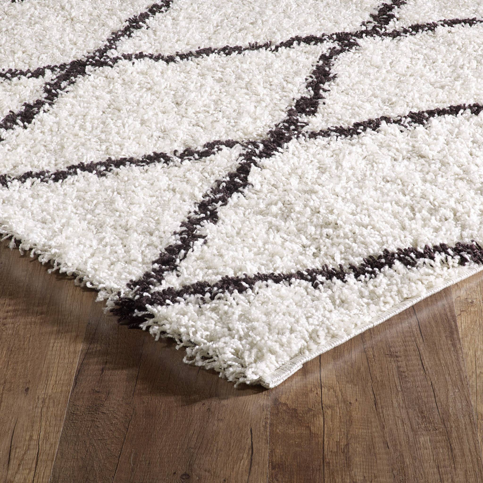 Tapis intérieur shaggy, style berbère, blanc et noir  ROBBY