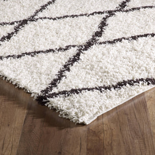 Tapis intérieur shaggy, style berbère, blanc et noir  ROBBY
