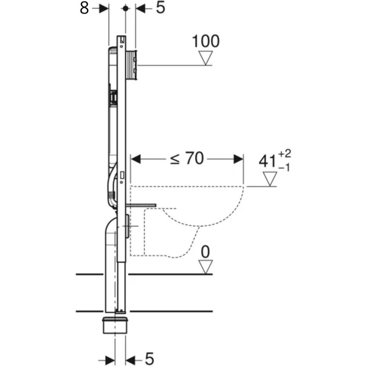 Pack WC Bati-support Geberit + Cuvette suspendue Vitra S50 + Abattant frein de chute + Plaque  blanche et chrome