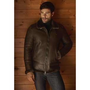 Montone Shearling testa di moro biker uomo collo camicia con fibbia