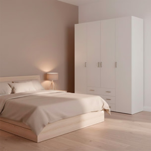 Armadio Guardaroba Con 4 Ante E 3 Cassetti Design Moderno Ampio Vano Con Barra Appendiabiti e Ripiani Salvaspazio Abiti 154 x 49.5 x 200.4 Cm Bianco