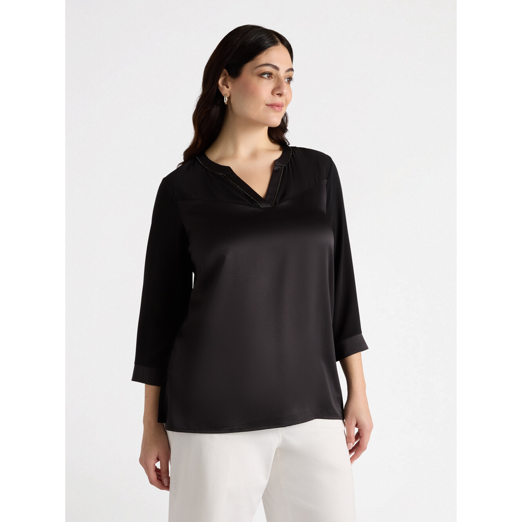 Fiorella Rubino - Camiseta bimateria con escote de pico - Negro