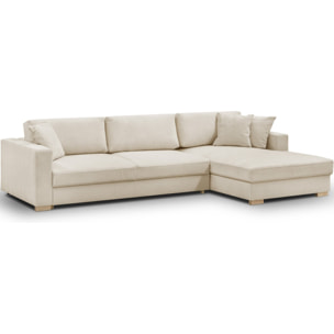 Canapé d'angle à droite convertible 5 places en tissu chenille - ROBIN