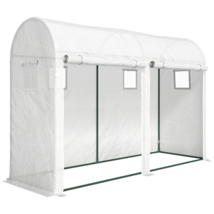 Serre de Jardin serre à tomates dim. 3 x 1 x 2 m 2 portes 4 fenêtres acier PE haute densité blanc