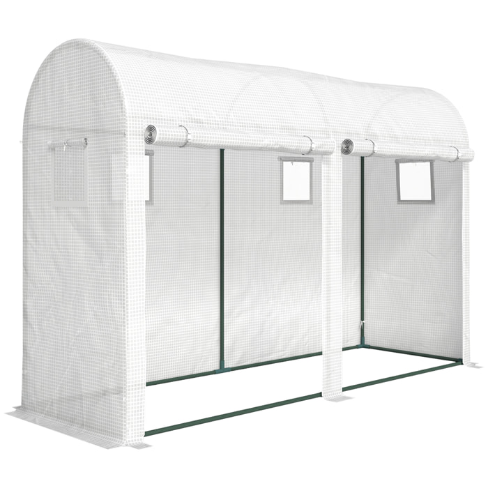 Serre de Jardin serre à tomates dim. 3 x 1 x 2 m 2 portes 4 fenêtres acier PE haute densité blanc