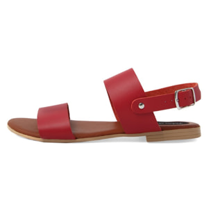 Sandali Flat Made in Italy in pelle colore Rosso, Altezza tacco 1,2 cm