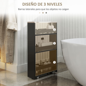 Carrito Auxiliar con Ruedas de 3 Niveles, Carrito de Cocina Estrecho con 3 Estantes, Tablero y Asa, para Comedor, Salón, Baño, 48x15x80 cm, Negro