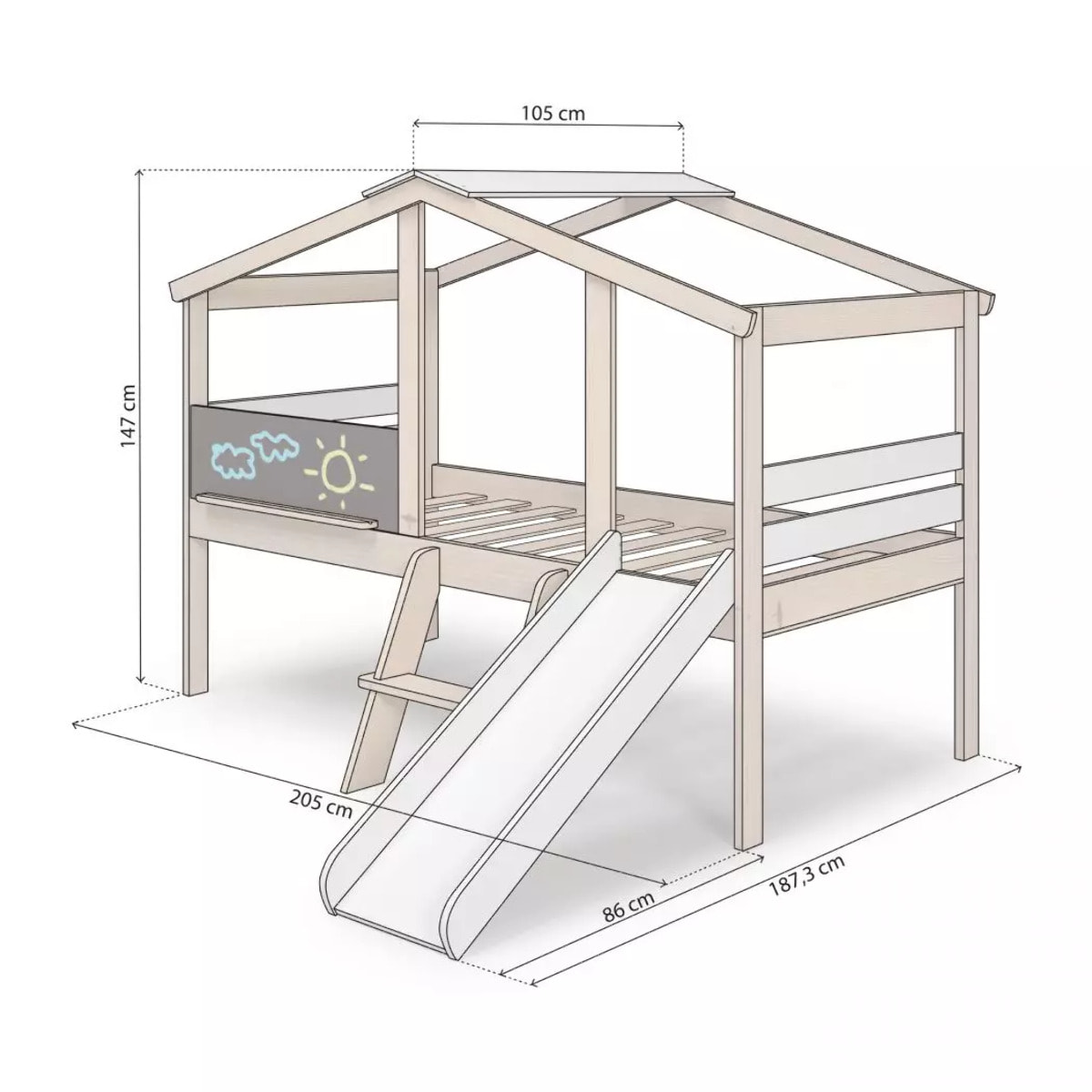 Cama cabaña con tobogán Rushi Blanco - Oak Soft