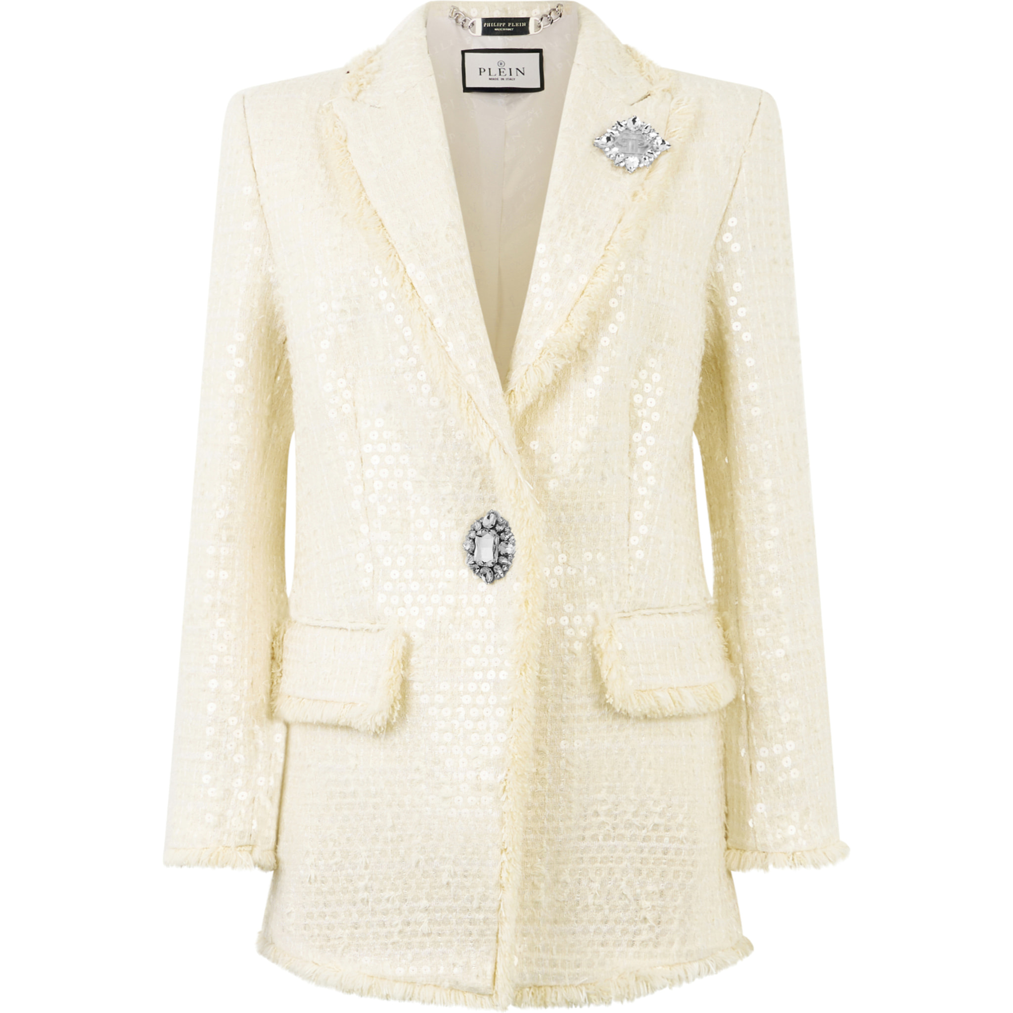 PHILIPP PLEIN Tweed Boyfriend's Fit Blazer Paillettes