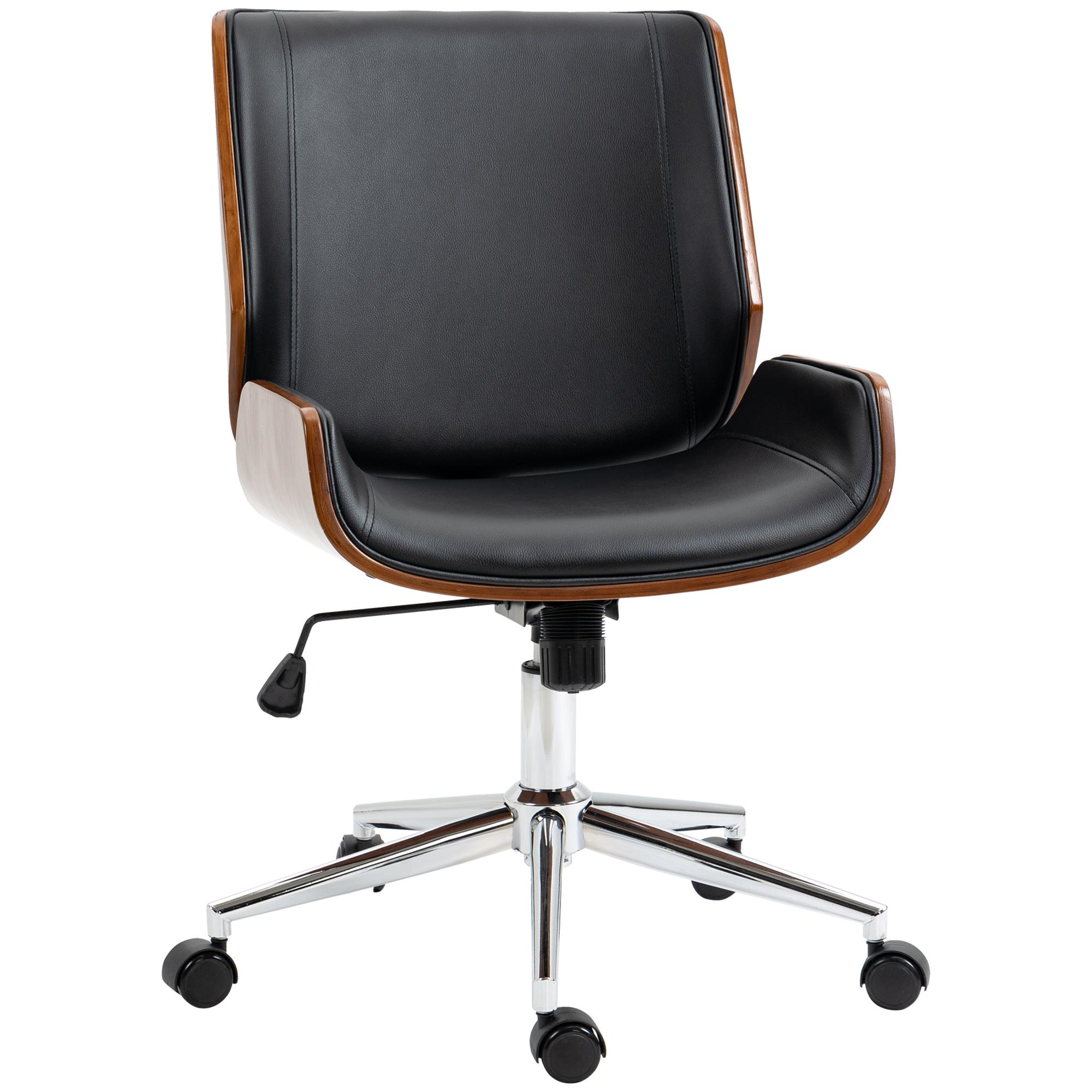 Silla de Escritorio Giratoria Silla de Oficina de PU con Altura Ajustable Función de Inclinación y Ruedas para Salón Dormitorio Estudio Carga 120 kg 51x65,5x82-92 cm Negro