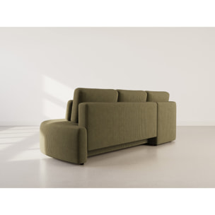 Mahina - canapé d'angle gauche 4 places convertible avec coffre en velours côtelé - Vert