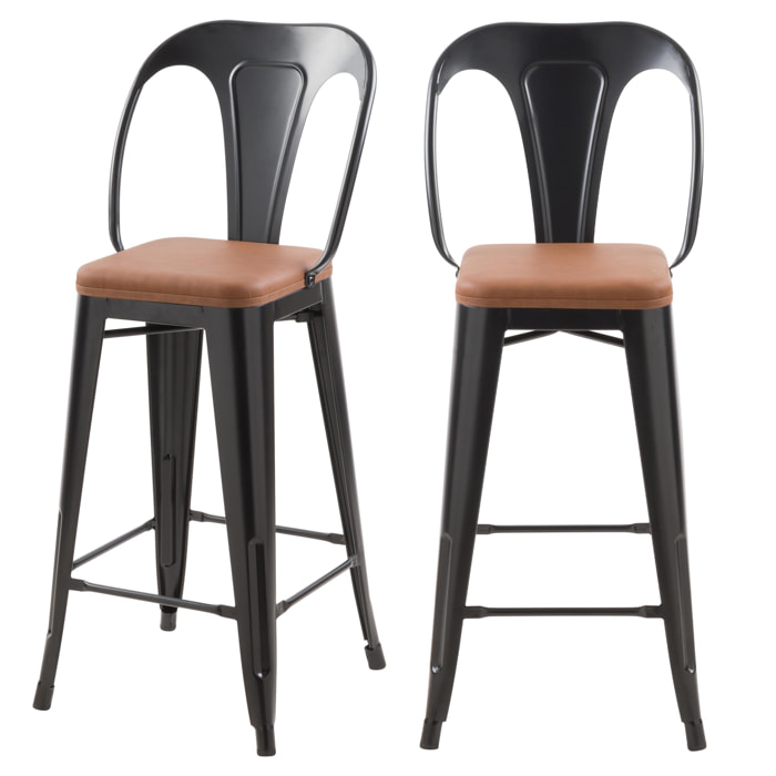 Chaise de bar mi-hauteur Charly noire et marron 68 cm (lot de 2)