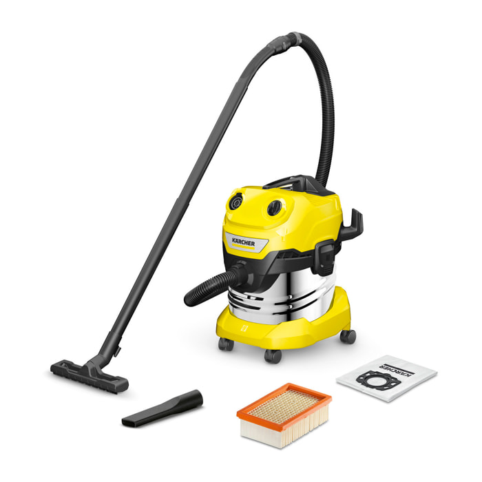 Aspirateur eau et poussière Karcher WD 4 S V-20/5/22 - Puissance 1000W- Capacité 20L- Cuve inox- Flexible 5m- Position parking