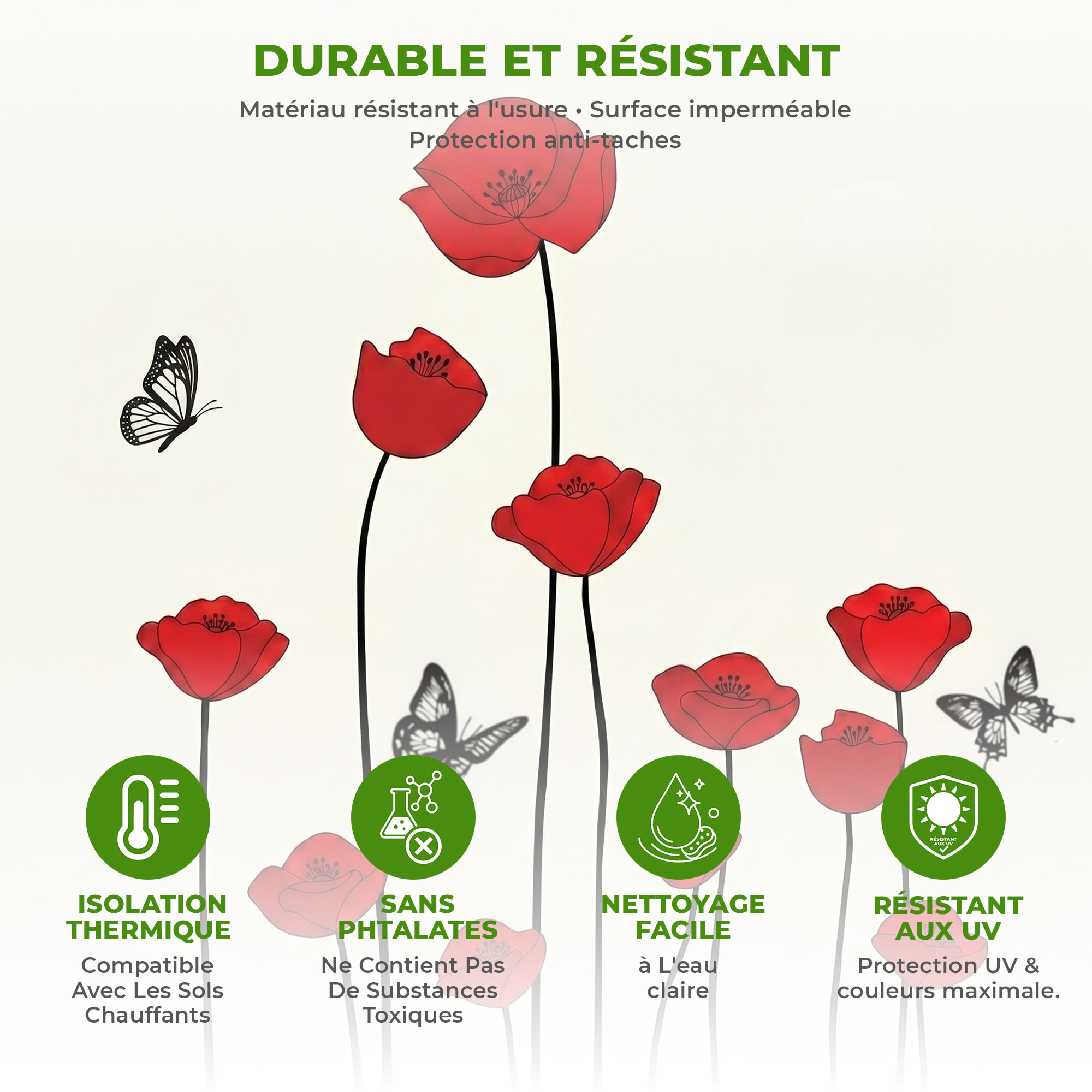 Stickers Muraux décoration adhésifs Fleurs coquelicots rouges