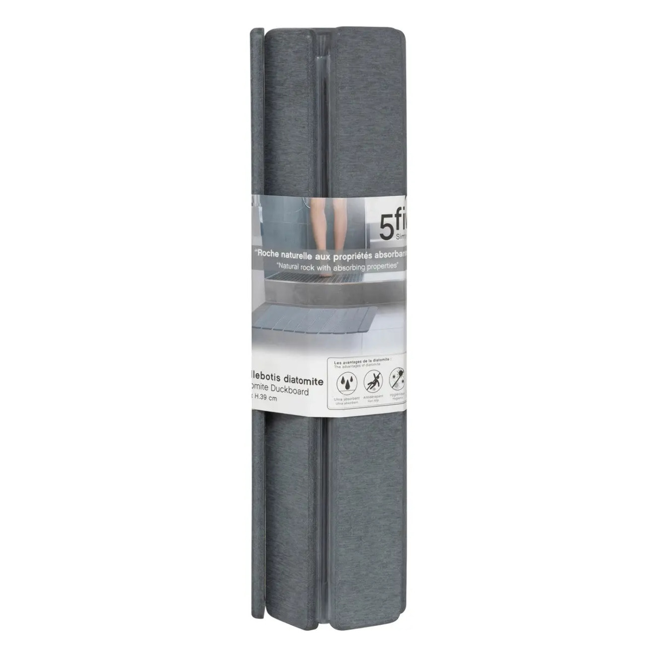 Tapis de bain caillebotis en diatomite gris 59x39cm