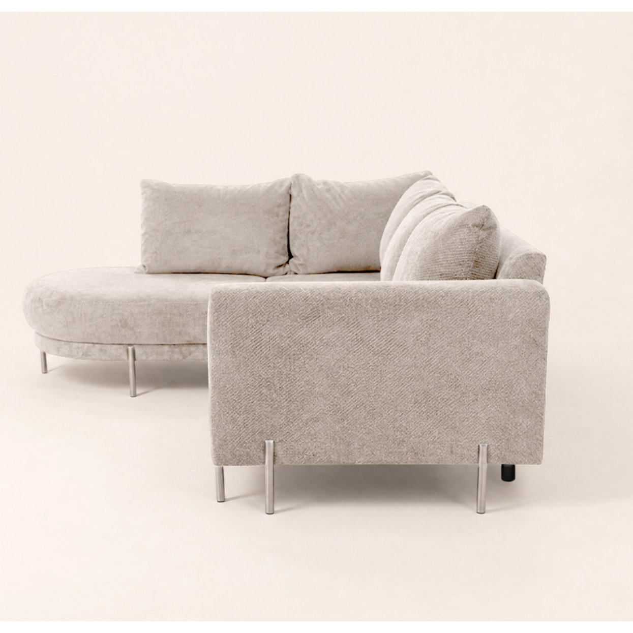 Gabin - Canapé d'angle gauche 5 places en velours texturé - Beige