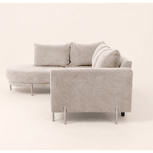 Gabin - Canapé d'angle gauche 5 places en velours texturé - Beige