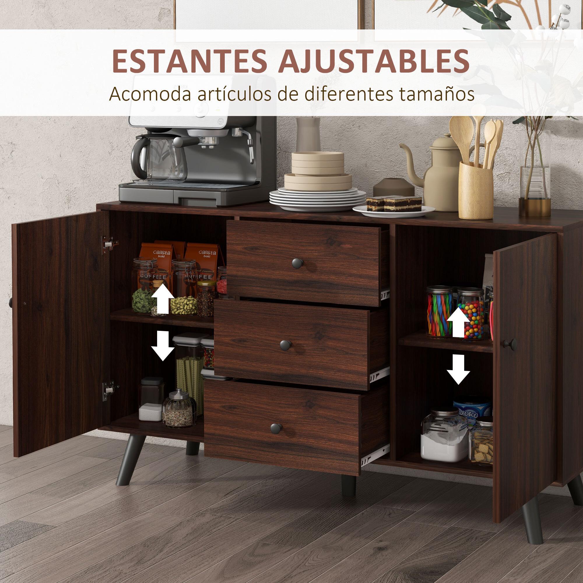 Aparador de Salón Aparador Buffet Mueble Auxiliar de Cocina con 2 Puertas y 3 Cajones para Comedor Dormitorio Oficina 127x40x76 cm Marrón