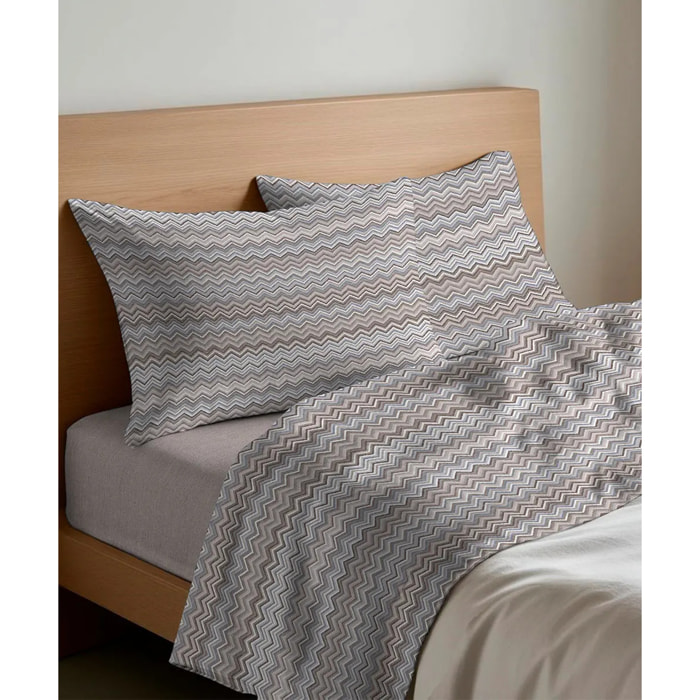 Completo Lenzuola BAIA BEIGE 100% Cotone e Made in Italy Zig Zag Moderno