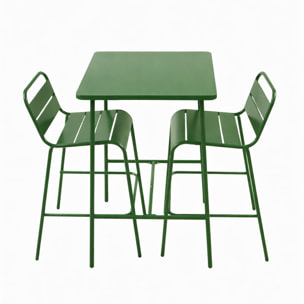 Ensemble table de bar et 2 chaises hautes d'extérieur vert EVORA