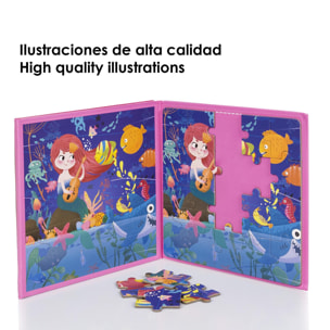 Puzle diseño Un Cuento de Hadas de 40 piezas magnético. Formato tipo libro, 2 puzzles de 20 piezas en 1.