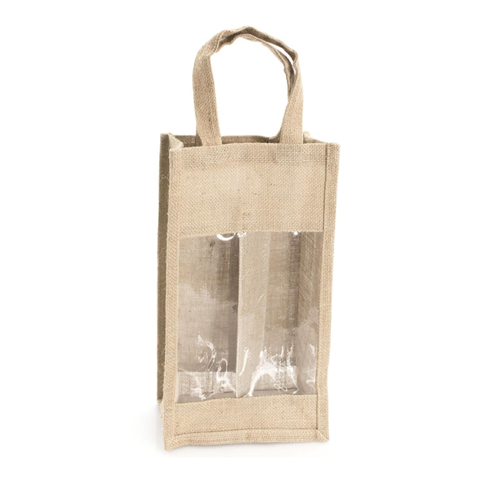 Koop, bolsa de yute laminado con compartimento individual para 2 botellas de vino de 75 cl.