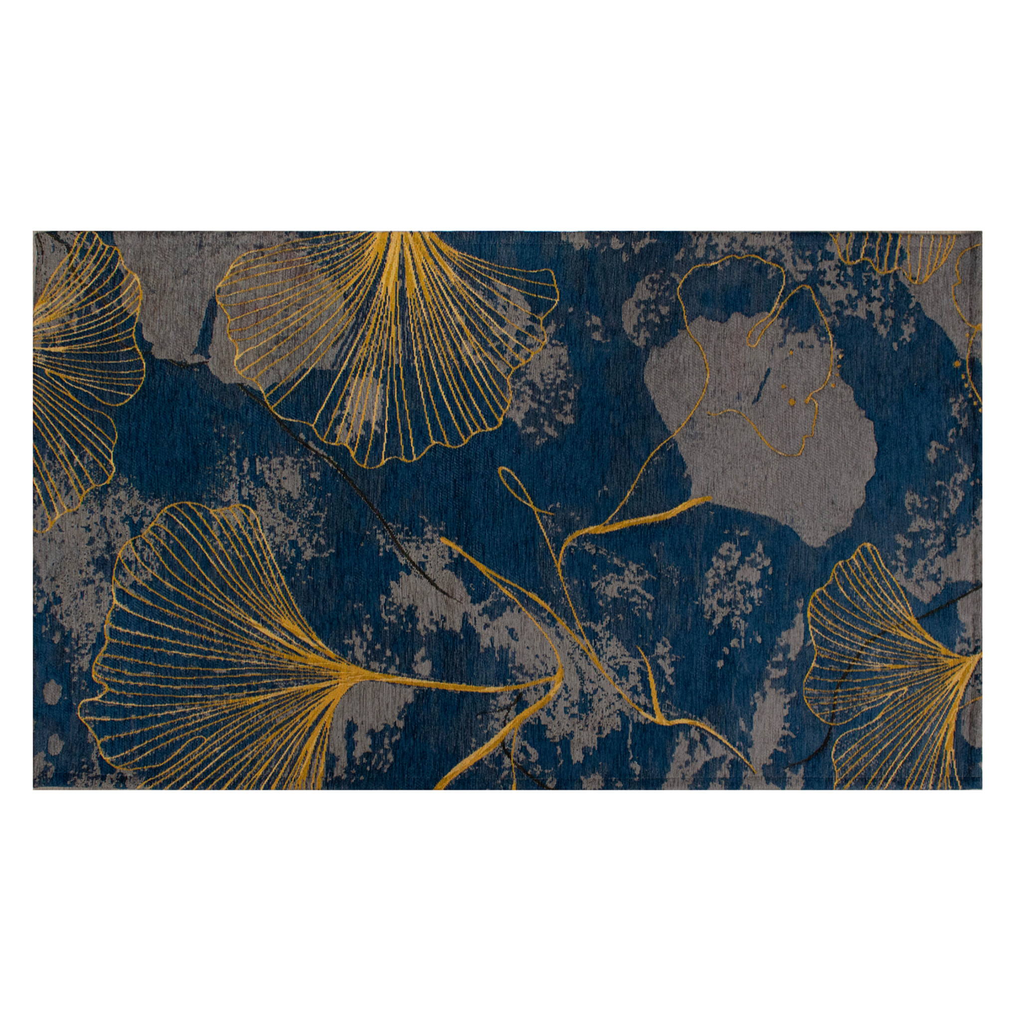 TAPPETO ARREDO DIS. GINKO BLU INDACO MIS. 115X175 CM CON ANTISCIVOLO