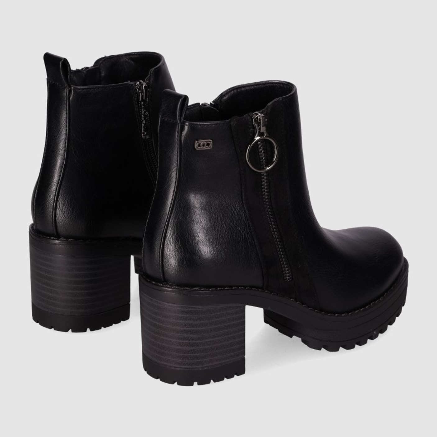 Botines de Piel Sintética - Negro - Tacón: 6 cm