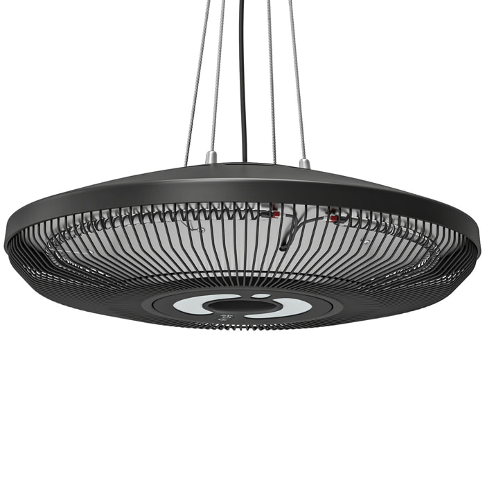 Calefactor por Infrarrojos para Terraza Colgante 2000 W con Luz LED, Estufa Exterior Eléctrica con IP65, Control por Táctil/Mando a Distancia, 2 Niveles de Calor, Temporizador 24 h, Negro