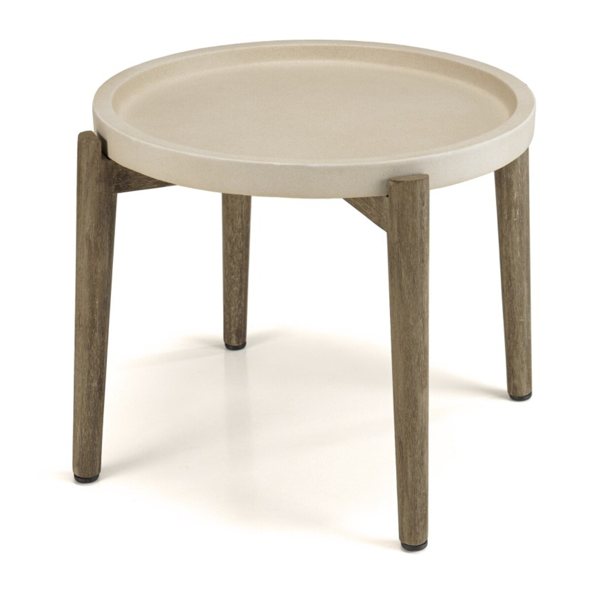 HECTOR - Table d'appoint ronde 50x50cm plateau béton beige pieds acacia