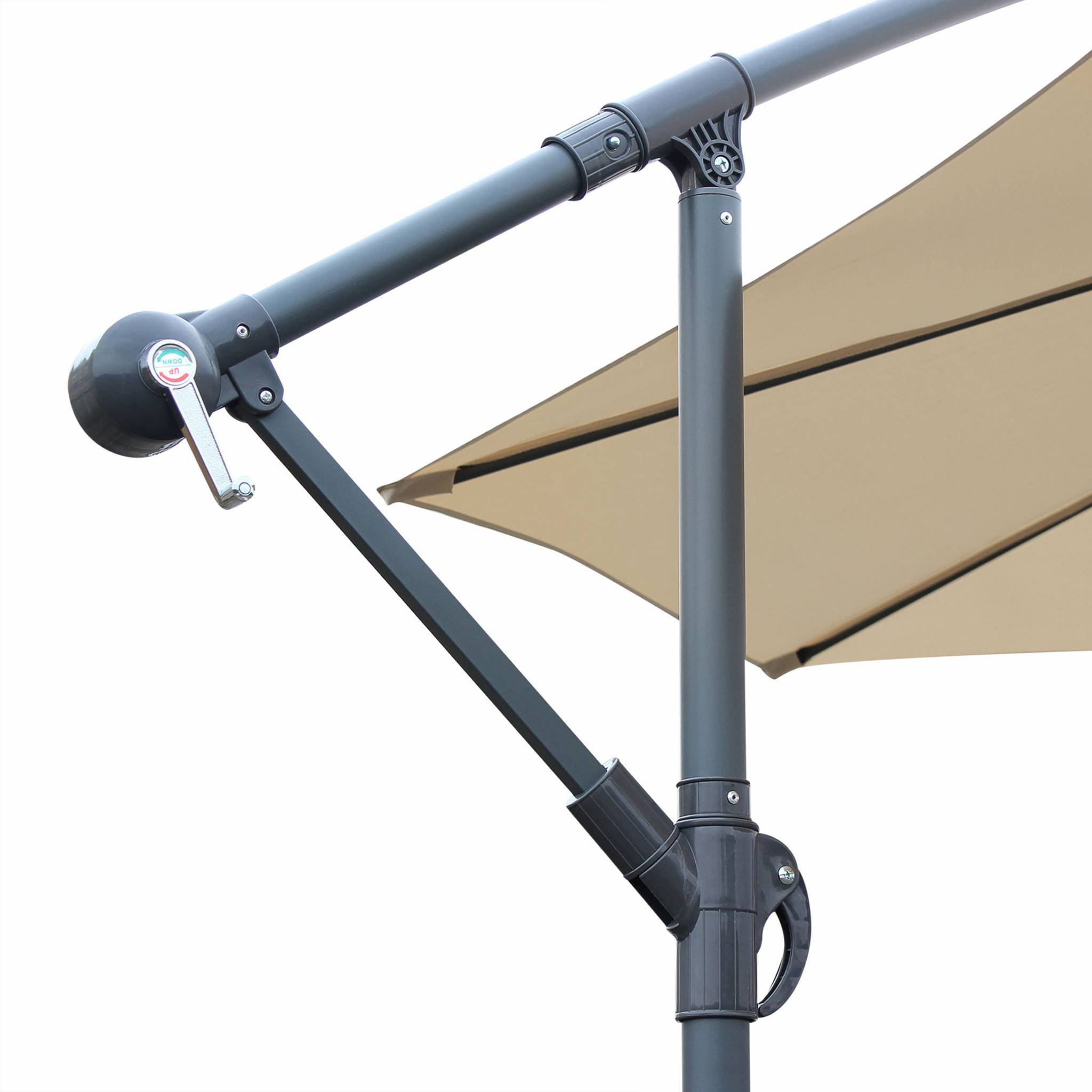 Parasol déporté Ø350cm - Hardelot - Coloris Beige. structure anthracite. manivelle anti-retour.