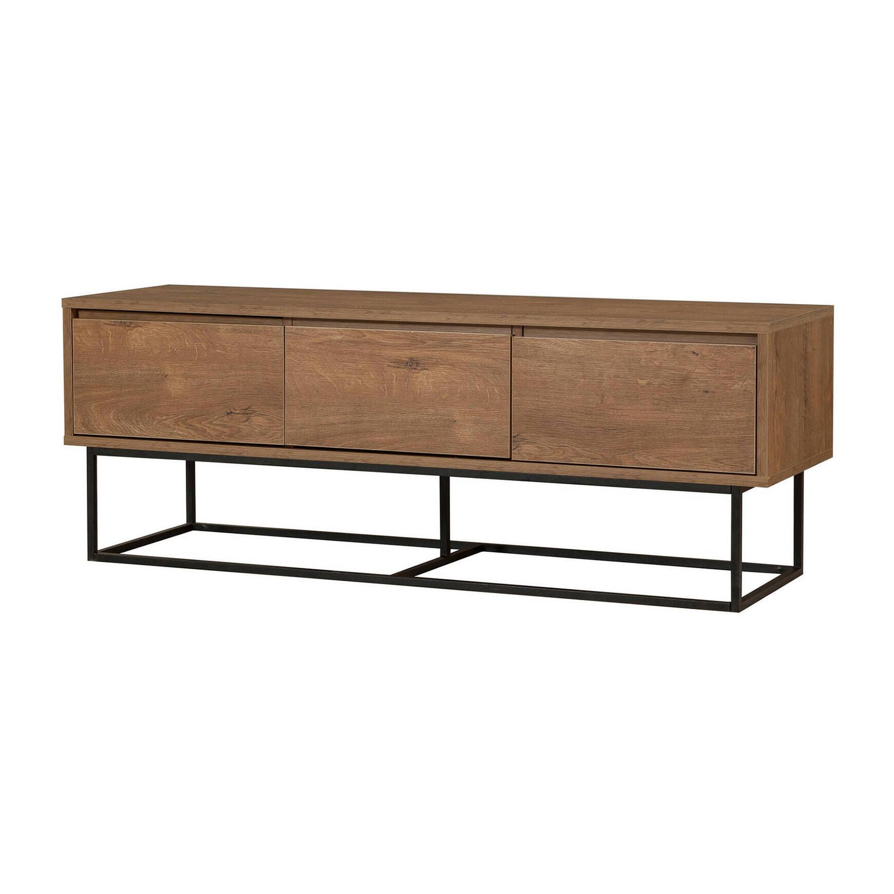 Mobile porta TV Dlapadul, Credenza da soggiorno, Armadio basso per TV, Base parete attrezzata, 140x40h50 cm, Noce e Nero