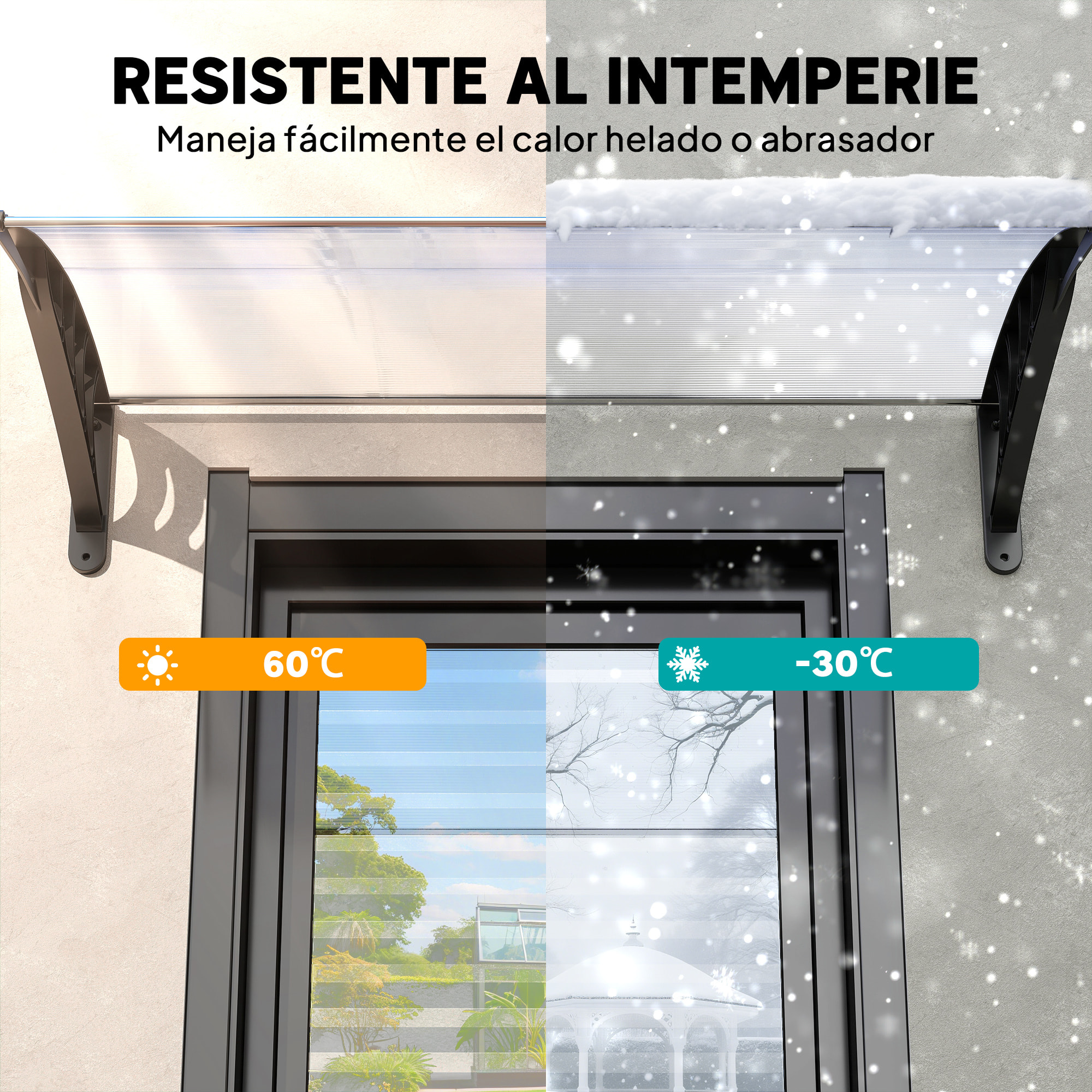 Marquesinas Exterior para Puertas y Ventanas, 122x89 cm, Tejadillo de Protección contra Sol y Lluvia, con Cubierta de Policarbonato, Soporte de Aleación de Aluminio, Blanco
