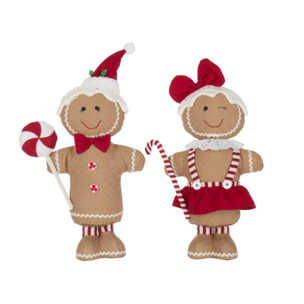 J-Line figurine Pain d'Epice Fille + Garçon Bonbn - polyrésine - beige/rouge - large - 2 pcs