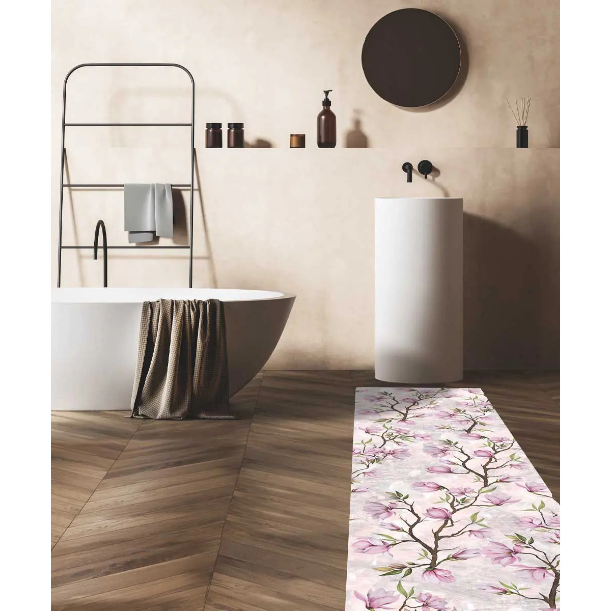 Passatoia tappeto cucina bagno ingresso multiuso, disegno fiori stile floreale