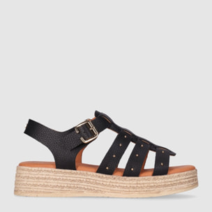 Sandalias de Serraje - Negro - Tacón: 5 cm