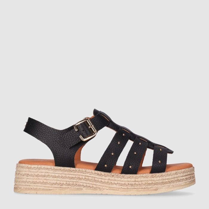Sandalias de Serraje - Negro - Tacón: 5 cm