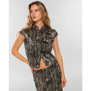 Top quipao con cuello mao con cierre de alamares de mujer