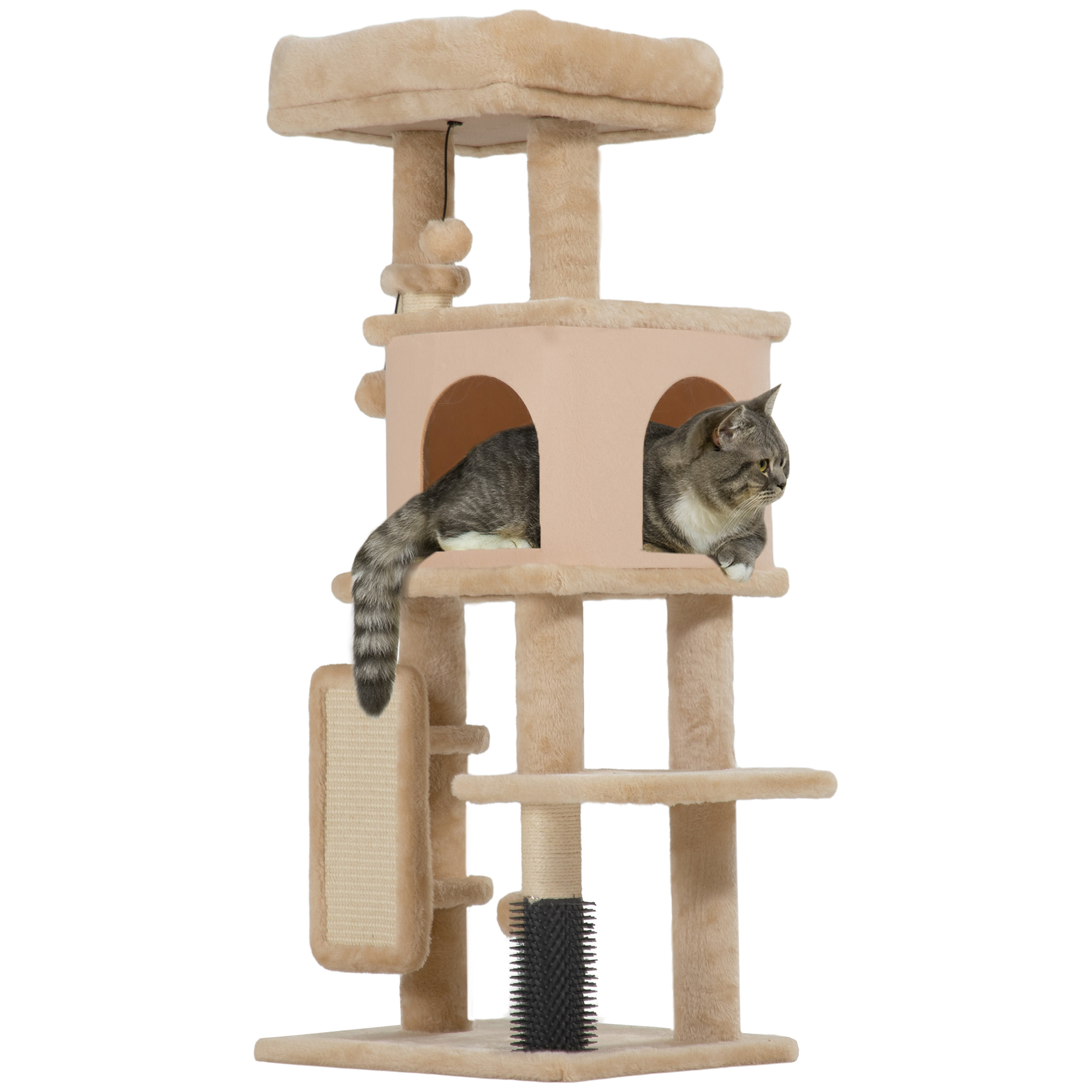 Árbol Rascador para Gatos Altura 104 cm Árbol para Gatos Torre para Gatos con Plataformas Poste con Cepillo Bolas Colgantes y Almohadilla para Rascar Beige