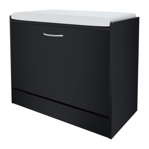 Panca Portascarpe Scarpiera Da Ingresso Piccola Salvaspazio Con Cuscino Anta A Ribalta Seduta Imbottita In Ecopelle Tripla Profondità Soggiorno Casa Camera Ufficio 60 x 30 x 48 Cm (Nero Liscio)