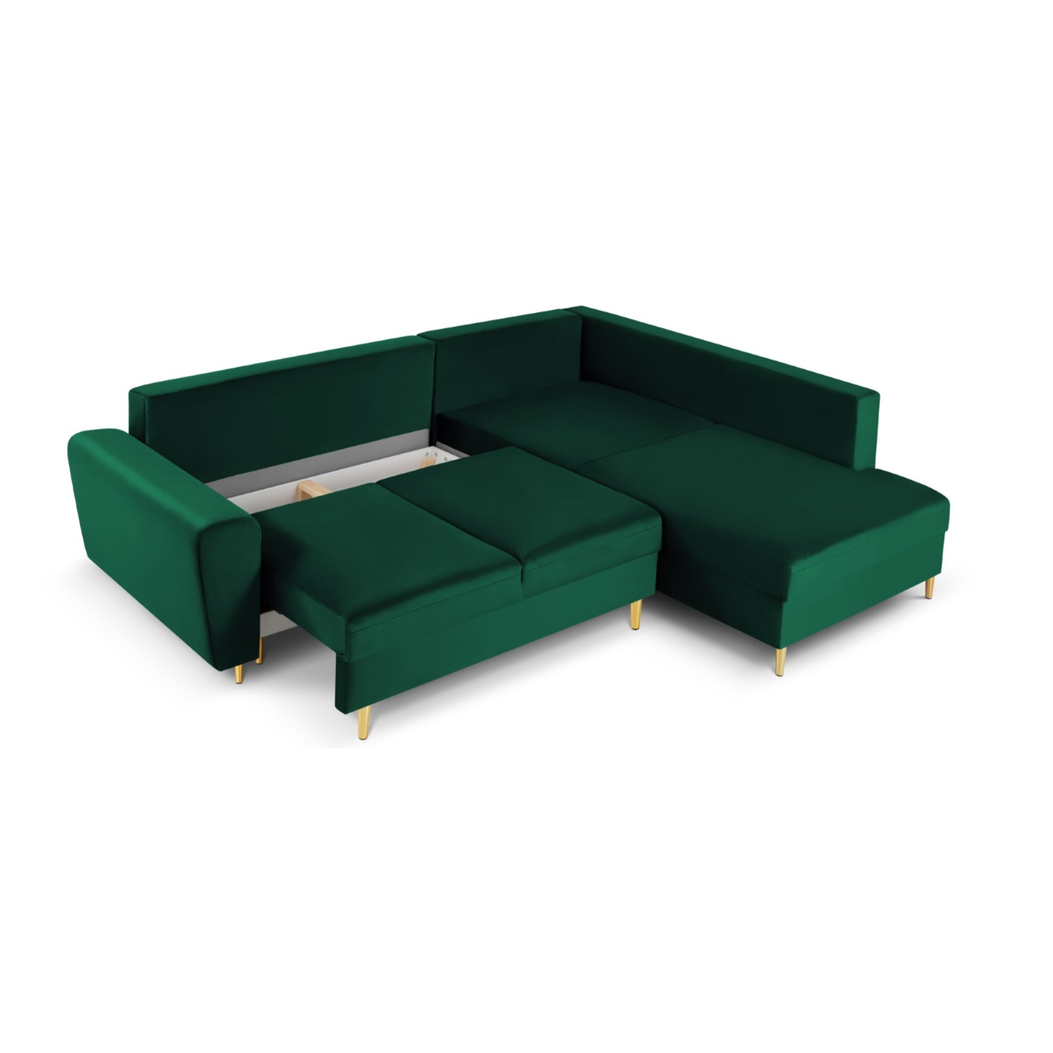 Canapé d'angle droit convertible avec coffre de rangement "Kyoto" 5 places en velours vert bouteille