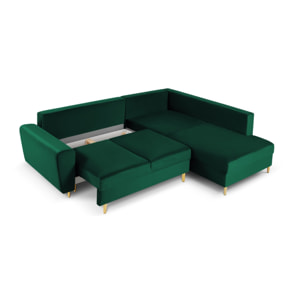 Canapé d'angle droit convertible avec coffre de rangement "Kyoto" 5 places en velours vert bouteille