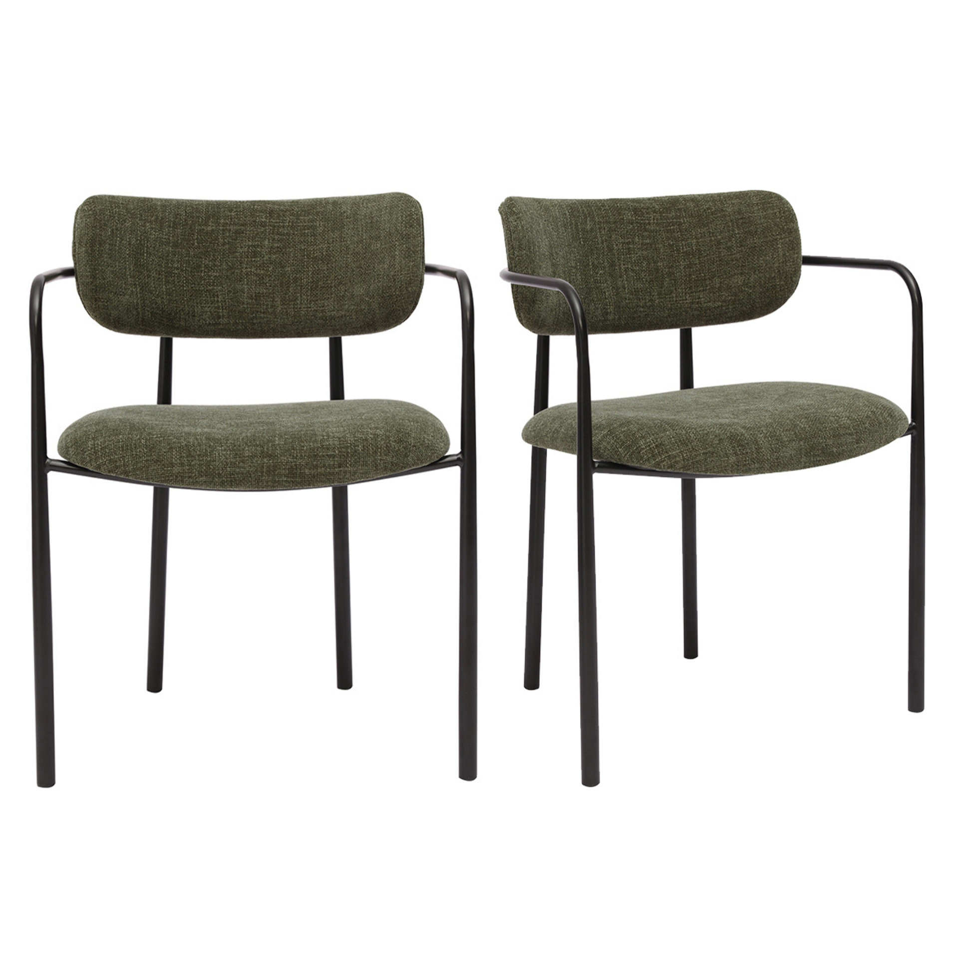 Chaises en tissu effet velours texturé vert kaki et métal noir (lot de 2) SWIFT